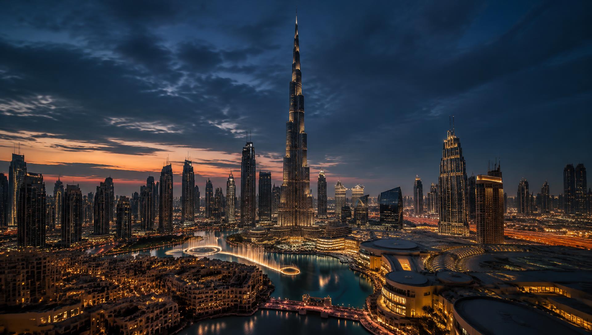 Panorama Dubaje za soumraku