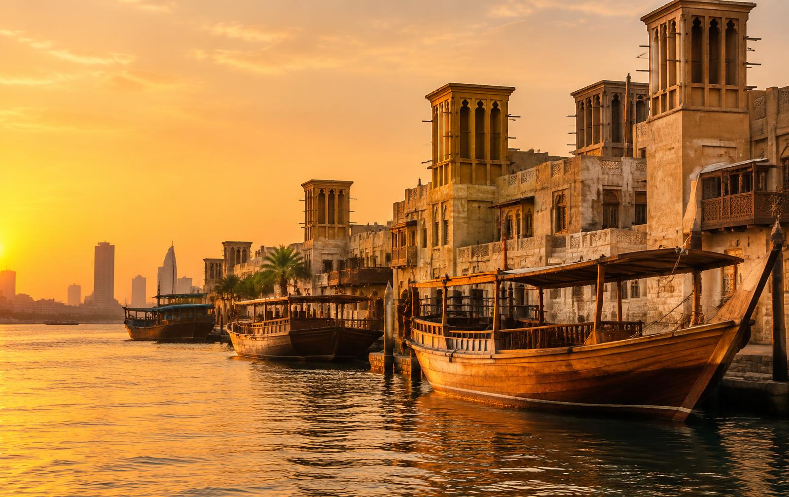 Historická Dubai Creek s tradičními loděmi